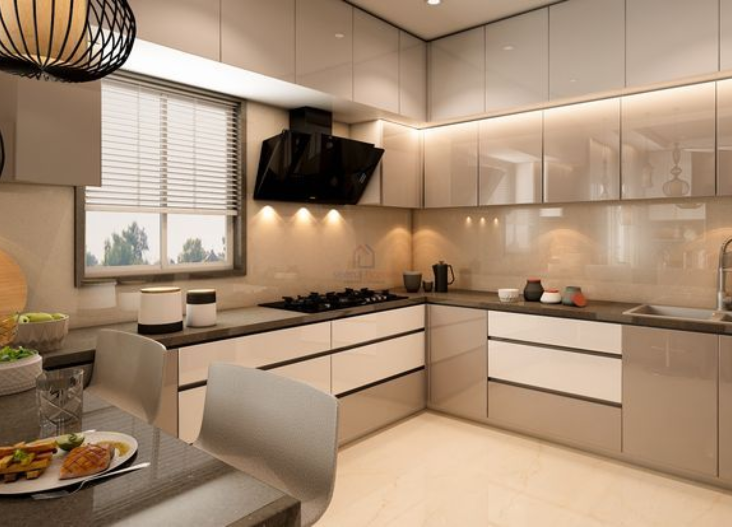 Modern study room with yellow accents